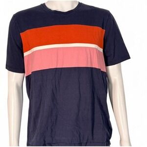 Ted Baker London Mens Navy‎ Blue Colorblock Stripe Cotton T-Shirt Size 5 XL